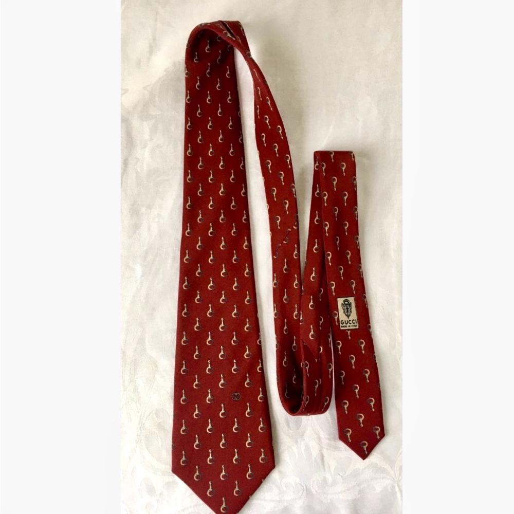 Gucci Burgundy Equestrian Pattern Men's Tie - Picture 2 of 3
